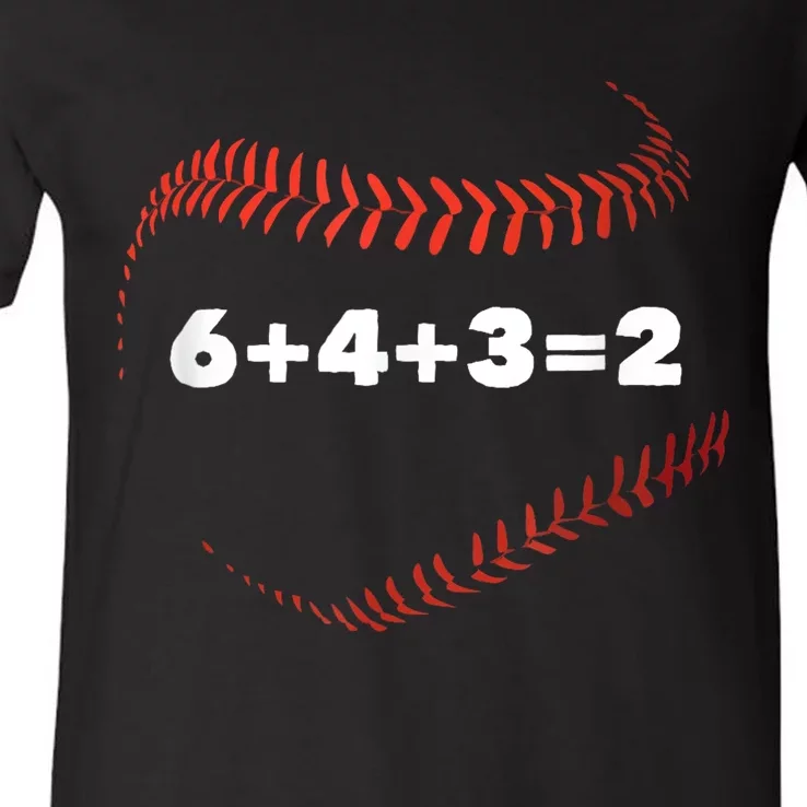 Funny Sport 6+4+3=2 Double Play Baseball Player Baseball Saying Gift V-Neck T-Shirt