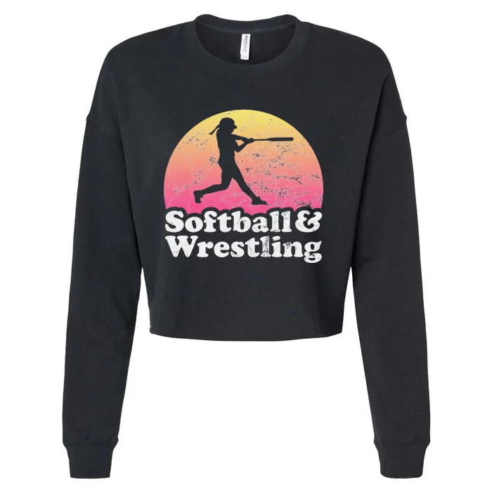 Funny Softball and Wrestling  or Girls Wrestler Cropped Pullover Crew