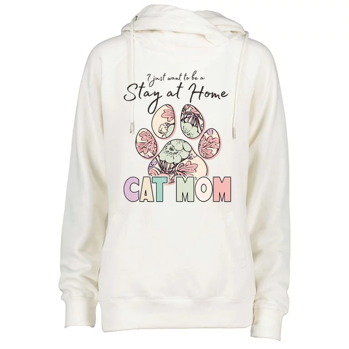 Funny Stay At Home Cat Mom Womens Funnel Neck Pullover Hood