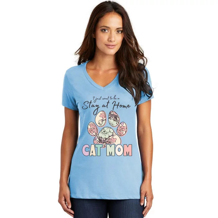 Funny Stay At Home Cat Mom Women's V-Neck T-Shirt