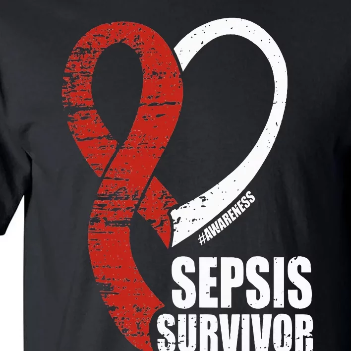 Family Sepsis Awareness Red Ribbon September Sepsis Survivor Tall T-Shirt