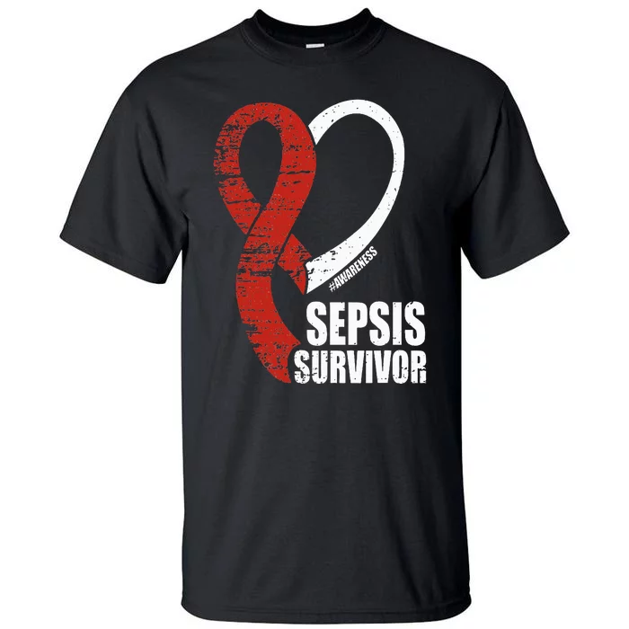 Family Sepsis Awareness Red Ribbon September Sepsis Survivor Tall T-Shirt