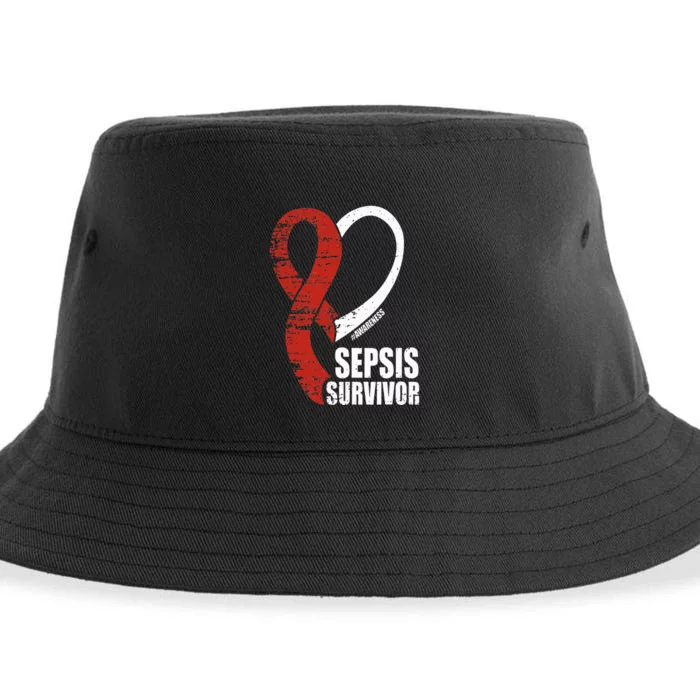 Family Sepsis Awareness Red Ribbon September Sepsis Survivor Sustainable Bucket Hat