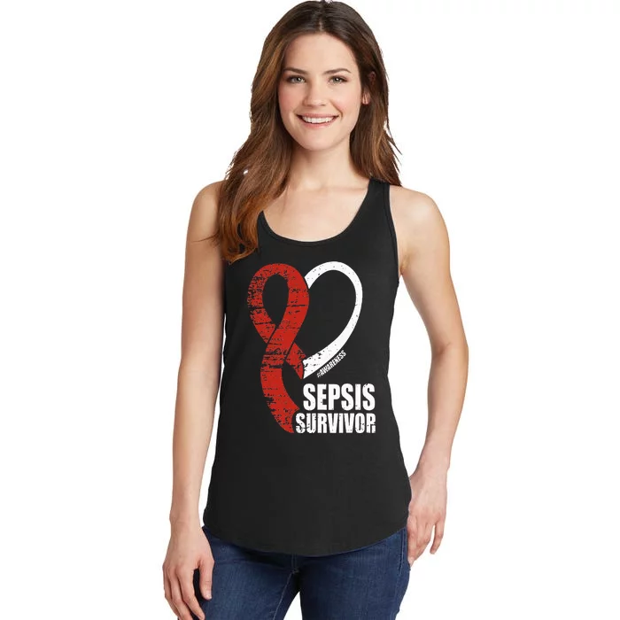 Family Sepsis Awareness Red Ribbon September Sepsis Survivor Ladies Essential Tank