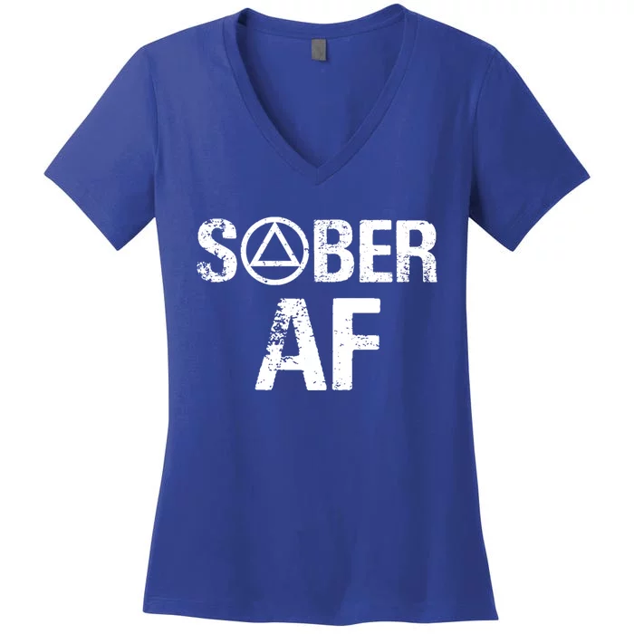 Funny Sober Af Sobriety Recovery Aa Alcoholic Support Gift Women's V-Neck T-Shirt