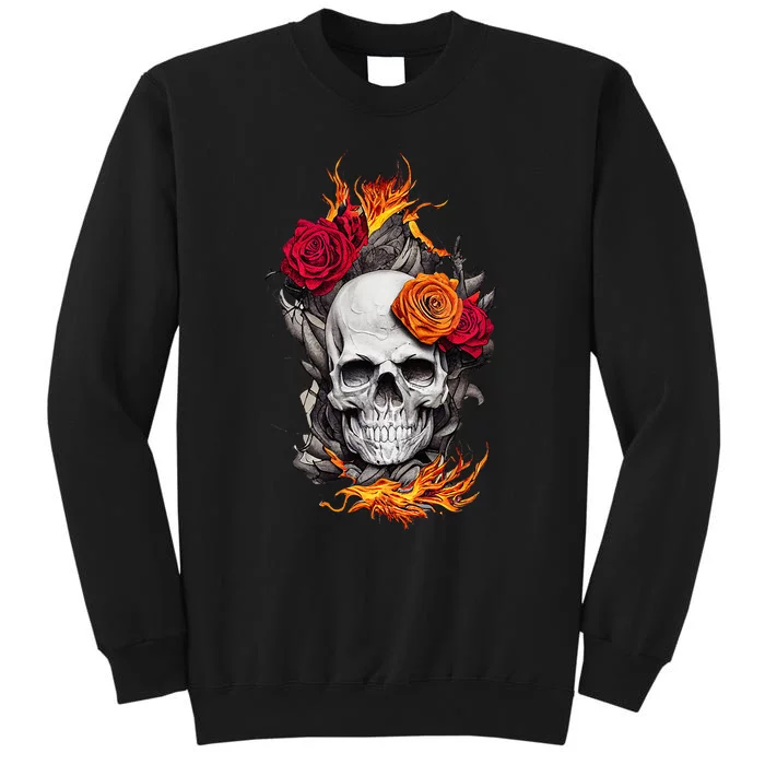 Flaming Skull And Roses Sweatshirt