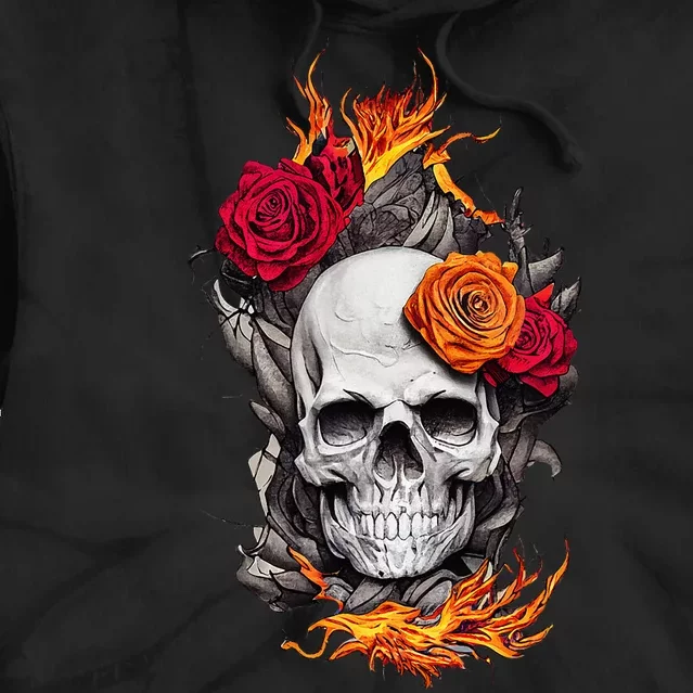 Flaming Skull And Roses Tie Dye Hoodie