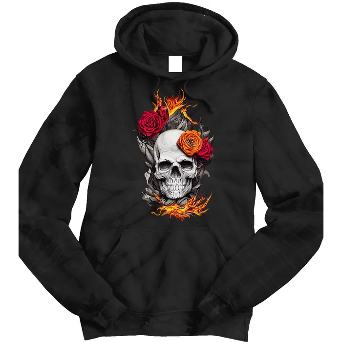 Flaming Skull And Roses Tie Dye Hoodie