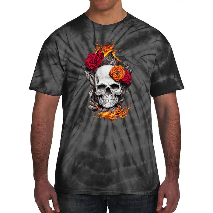 Flaming Skull And Roses Tie-Dye T-Shirt