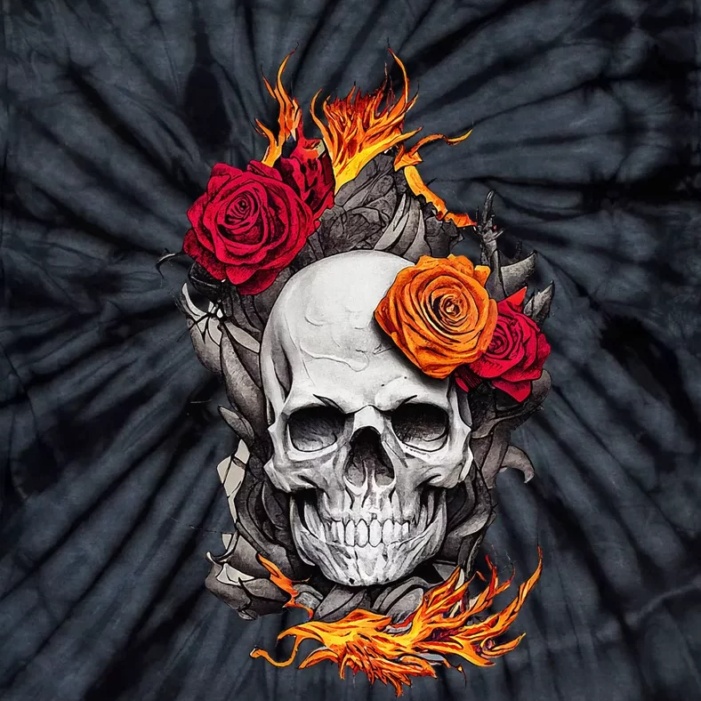 Flaming Skull And Roses Tie-Dye T-Shirt