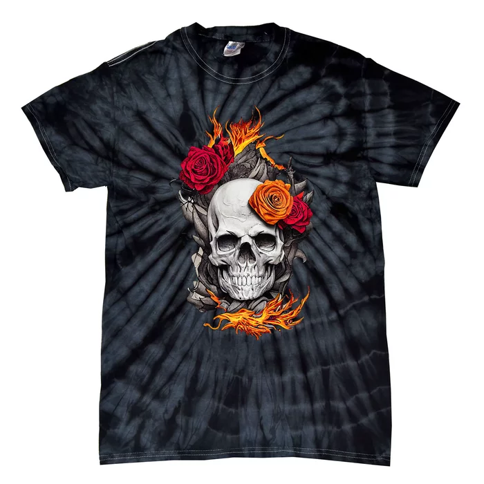 Flaming Skull And Roses Tie-Dye T-Shirt