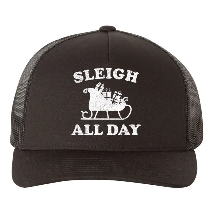 Funny Sleigh All Day Christmas In July Retro Vintage Ugly Yupoong Adult 5-Panel Trucker Hat