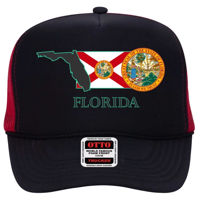 Florida Seal And Flag High Crown Mesh Trucker Hat