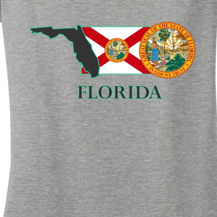 Florida Seal And Flag Women's V-Neck T-Shirt