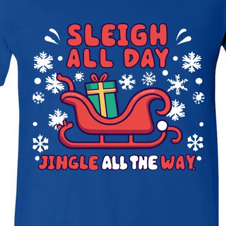 Funny Sleigh All Day Jingle All The Way Christmas Design Gift V-Neck T-Shirt