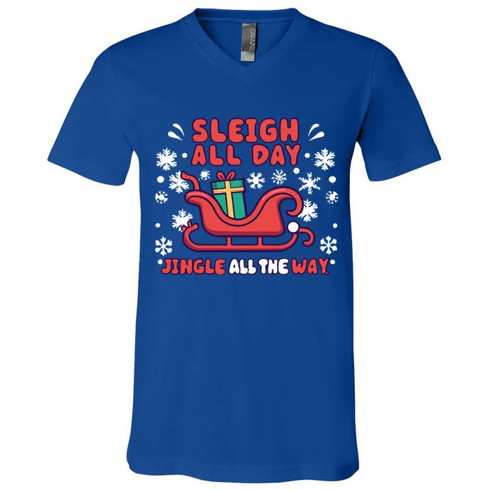 Funny Sleigh All Day Jingle All The Way Christmas Design Gift V-Neck T-Shirt