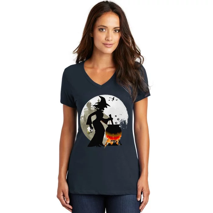 Funny Spooky And Scary Witch Halloween Party Women's V-Neck T-Shirt