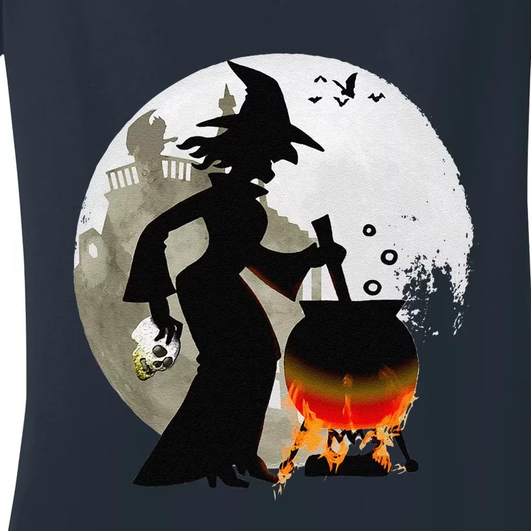 Funny Spooky And Scary Witch Halloween Party Women's V-Neck T-Shirt