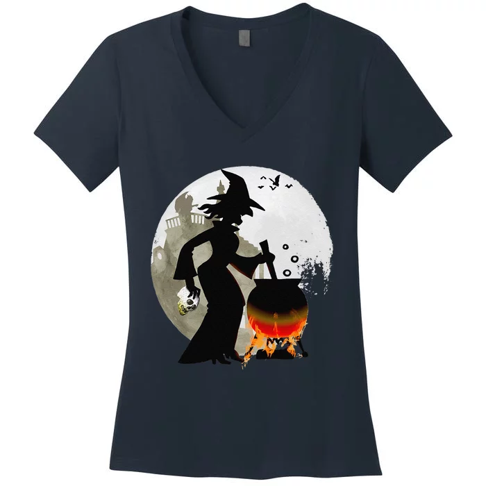 Funny Spooky And Scary Witch Halloween Party Women's V-Neck T-Shirt