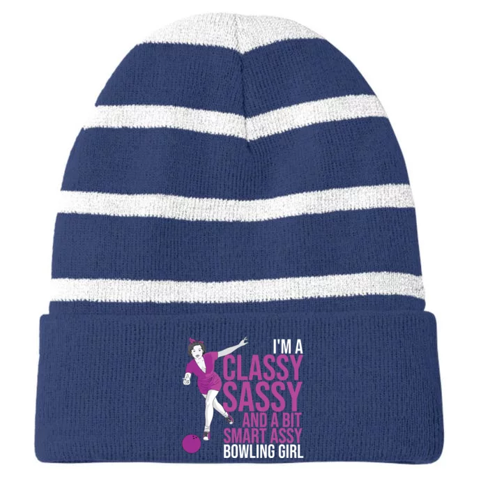 Funny Smart Assy Bowling Gift For Classy Bowler Women Striped Beanie with Solid Band