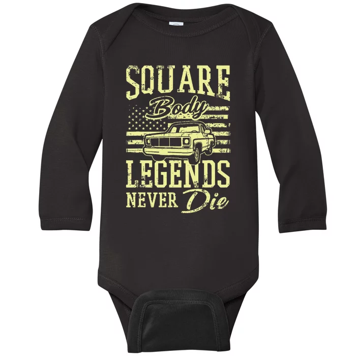 Funny Squarebody American Flag Classic Truck Baby Long Sleeve Bodysuit