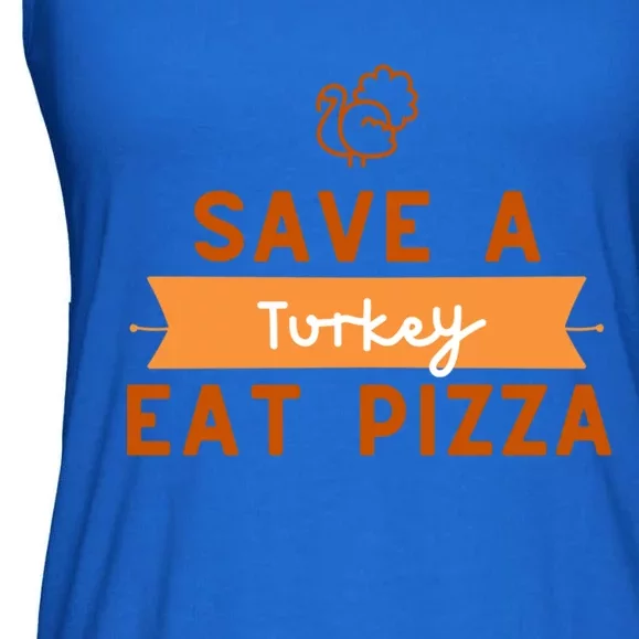 Funny Save A Turkey Eat Pizza Thanksgiving Adult Vegan Gift Ladies Essential Flowy Tank