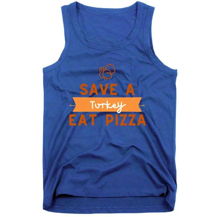 Funny Save A Turkey Eat Pizza Thanksgiving Adult Vegan Gift Tank Top