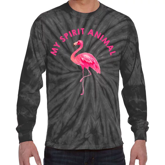 Flamingo Spirit Animal Cute Flamingo Lover Tie-Dye Long Sleeve Shirt