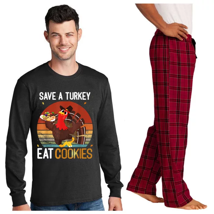 Funny Save A Turkey Eat Cookies Meme Thanksgiving Costume Turkey Day Shirts Long Sleeve Pajama Set