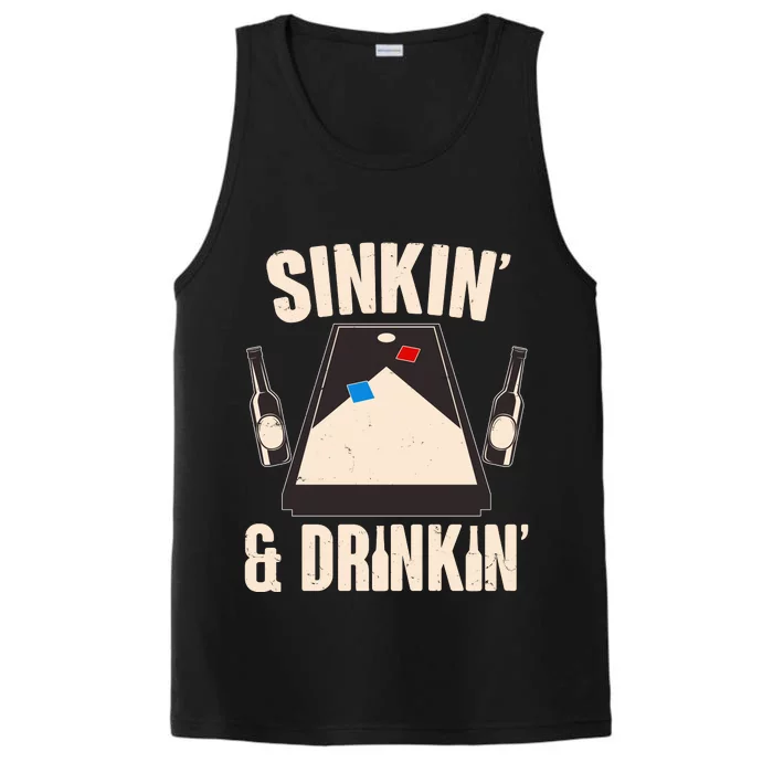 Funny Sinkin And Drinkin Cornhole Game Performance Tank