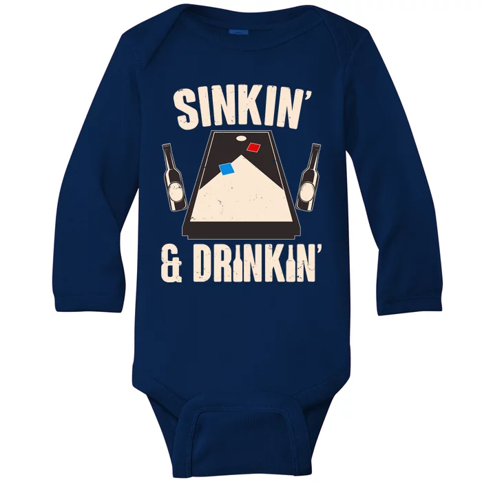 Funny Sinkin And Drinkin Cornhole Game Baby Long Sleeve Bodysuit