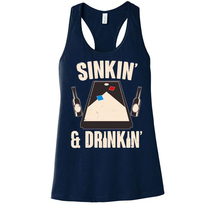 Funny Sinkin And Drinkin Cornhole Game Women's Racerback Tank