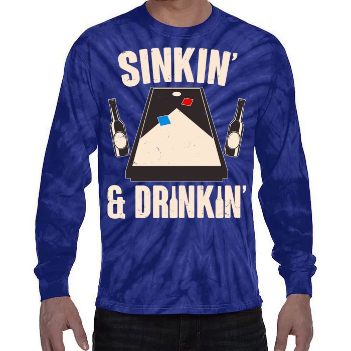 Funny Sinkin And Drinkin Cornhole Game Tie-Dye Long Sleeve Shirt