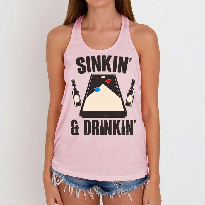 Funny Sinkin And Drinkin Cornhole Game Women's Knotted Racerback Tank