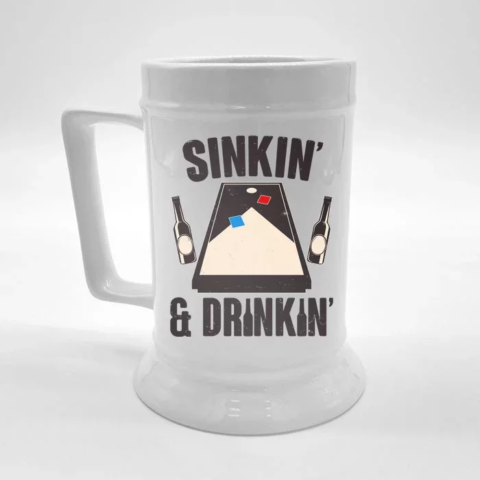 Funny Sinkin And Drinkin Cornhole Game Front & Back Beer Stein