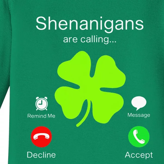 Funny Shenanigans Are Calling St Patricks Day Irish Clover Baby Long Sleeve Bodysuit