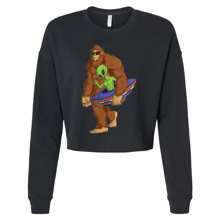 Funny Spaceship Alien Bigfoot Sasquatch UFO Extraterrestrial Cropped Pullover Crew