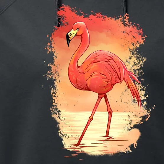 Flamingo Sunset Art Performance Fleece Hoodie