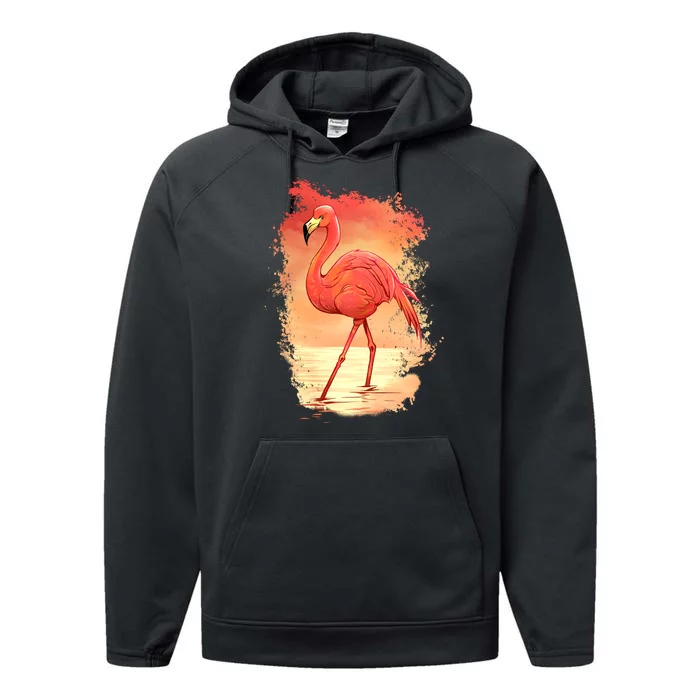 Flamingo Sunset Art Performance Fleece Hoodie