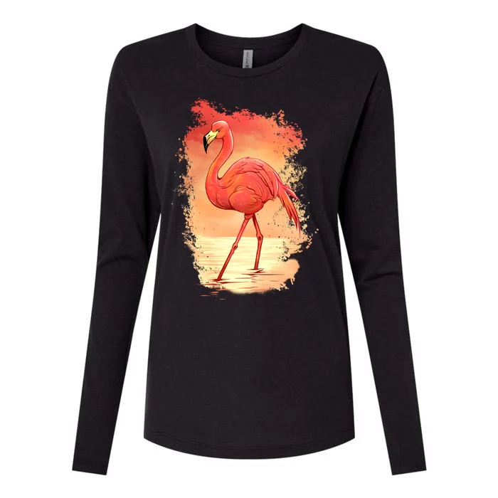 Flamingo Sunset Art Womens Cotton Relaxed Long Sleeve T-Shirt