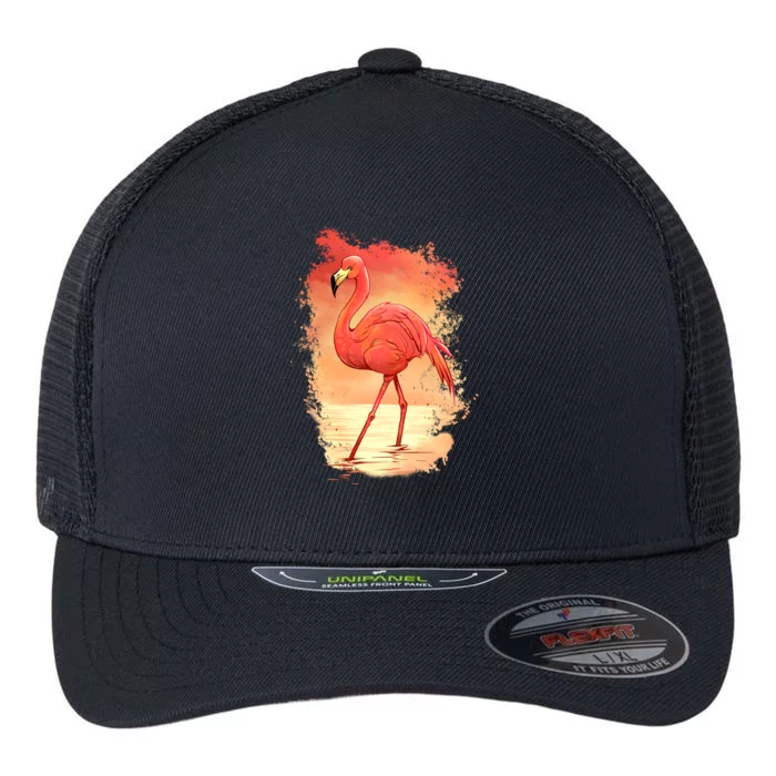 Flamingo Sunset Art Flexfit Unipanel Trucker Cap