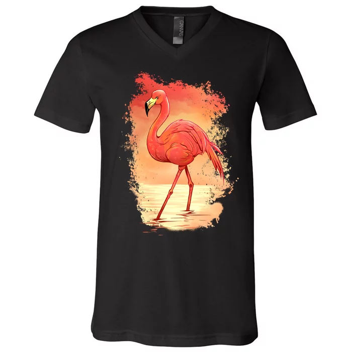 Flamingo Sunset Art V-Neck T-Shirt