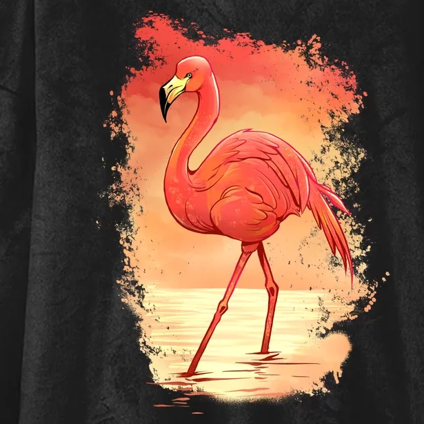 Flamingo Sunset Art Hooded Wearable Blanket