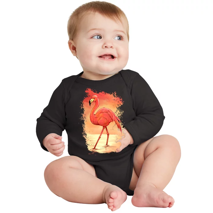 Flamingo Sunset Art Baby Long Sleeve Bodysuit