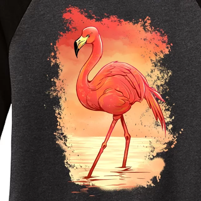 Flamingo Sunset Art Women's Tri-Blend 3/4-Sleeve Raglan Shirt