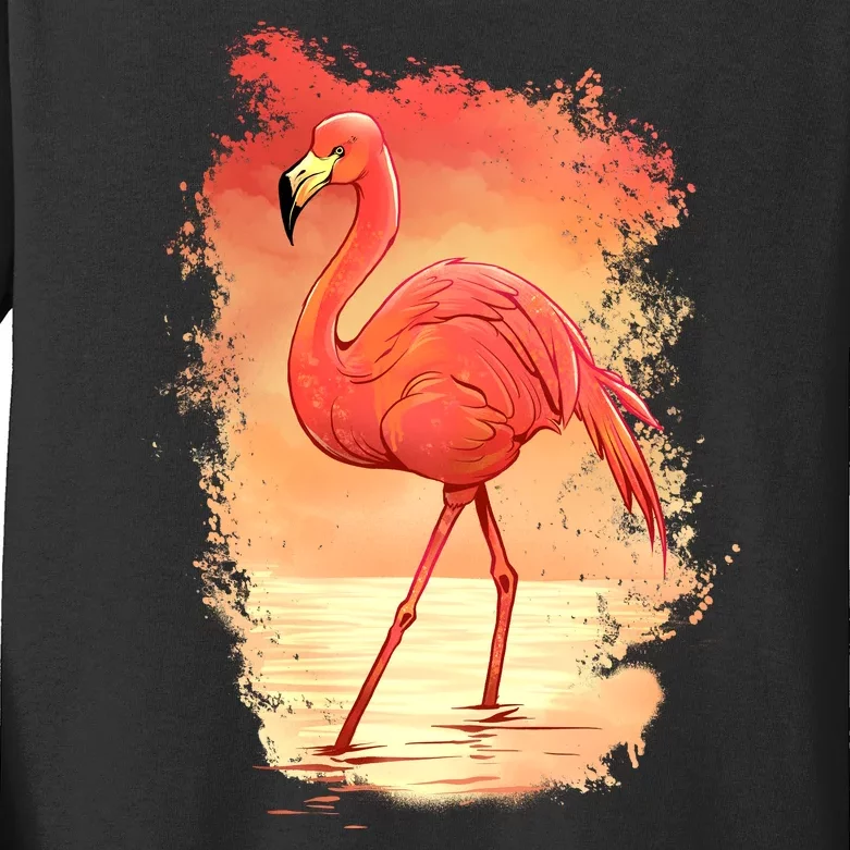 Flamingo Sunset Art Kids Long Sleeve Shirt