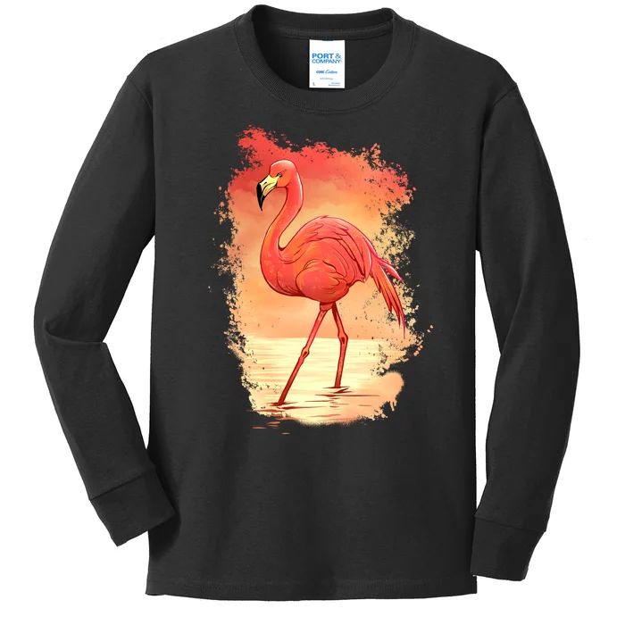 Flamingo Sunset Art Kids Long Sleeve Shirt