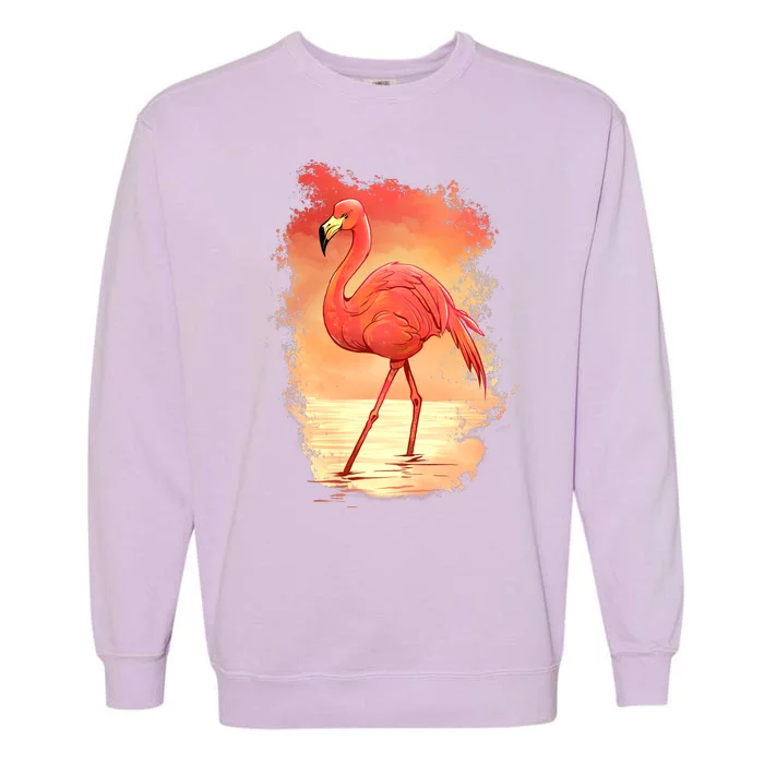 Flamingo Sunset Art Garment-Dyed Sweatshirt