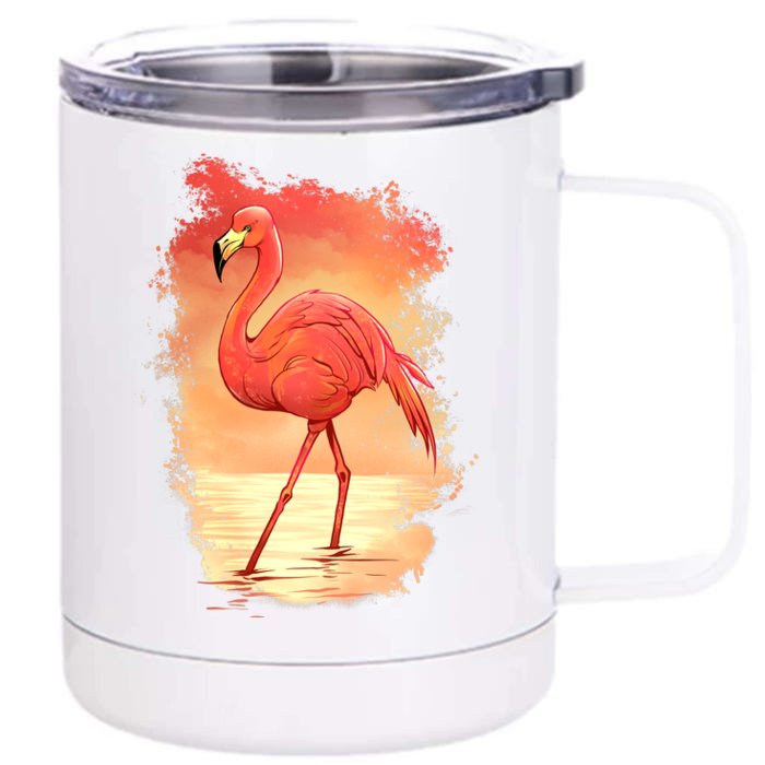 Flamingo Sunset Art Front & Back 12oz Stainless Steel Tumbler Cup