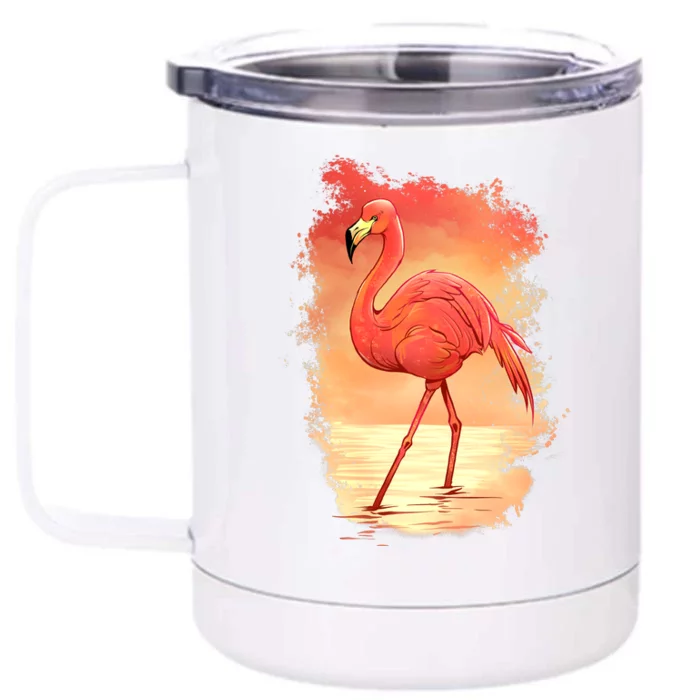 Flamingo Sunset Art Front & Back 12oz Stainless Steel Tumbler Cup